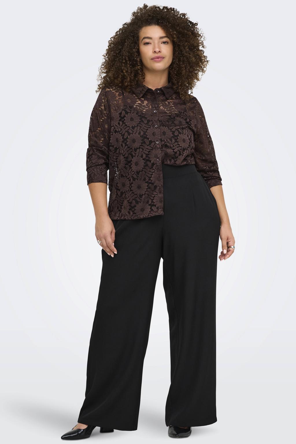 ONLY CARMAKOMA kanten gebloemde blouse Plus Size - donkerbruin