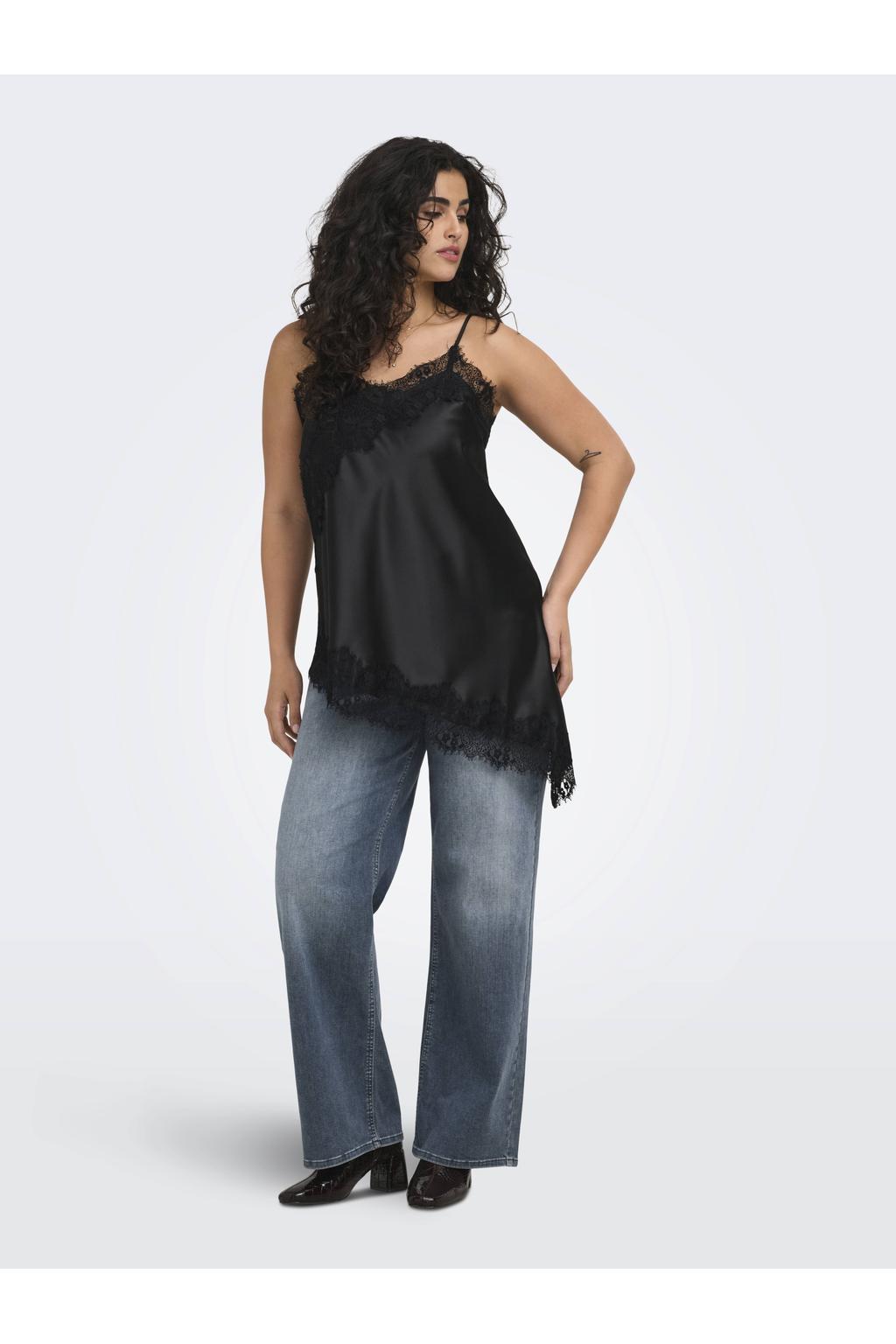 Zwarte dames ONLY CARMAKOMA top Plus Size van polyester met effen en geweven detail