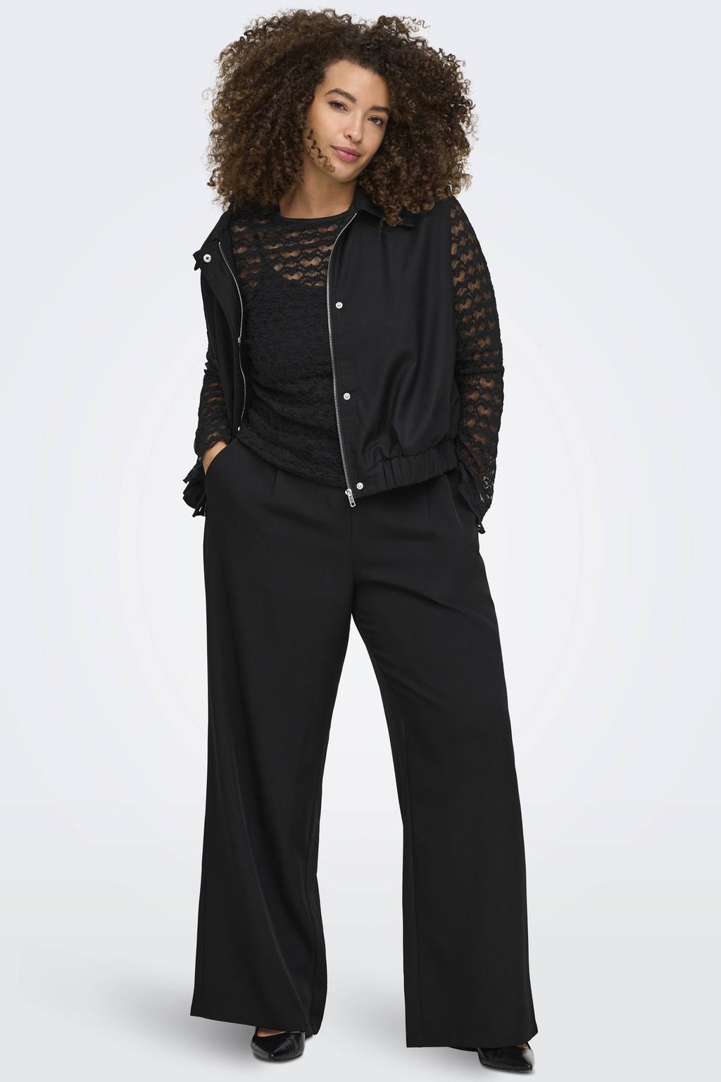 Zwarte dames ONLY CARMAKOMA kanten top Plus Size met lange mouwen