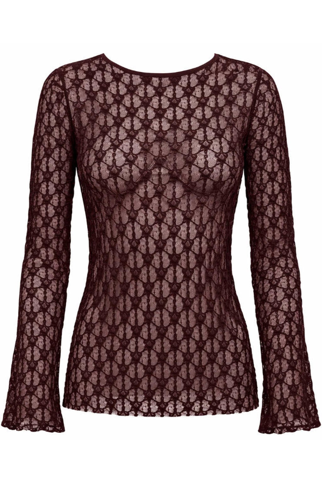 Bruine dames ONLY CARMAKOMA kanten top Plus Size met lange mouwen