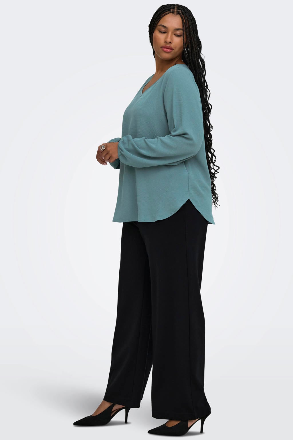 Zwarte dames ONLY CARMAKOMA Cargoldtrash-Tailor Hw Str Pant Tlr Noos casual broek van viscose met high waist en effen