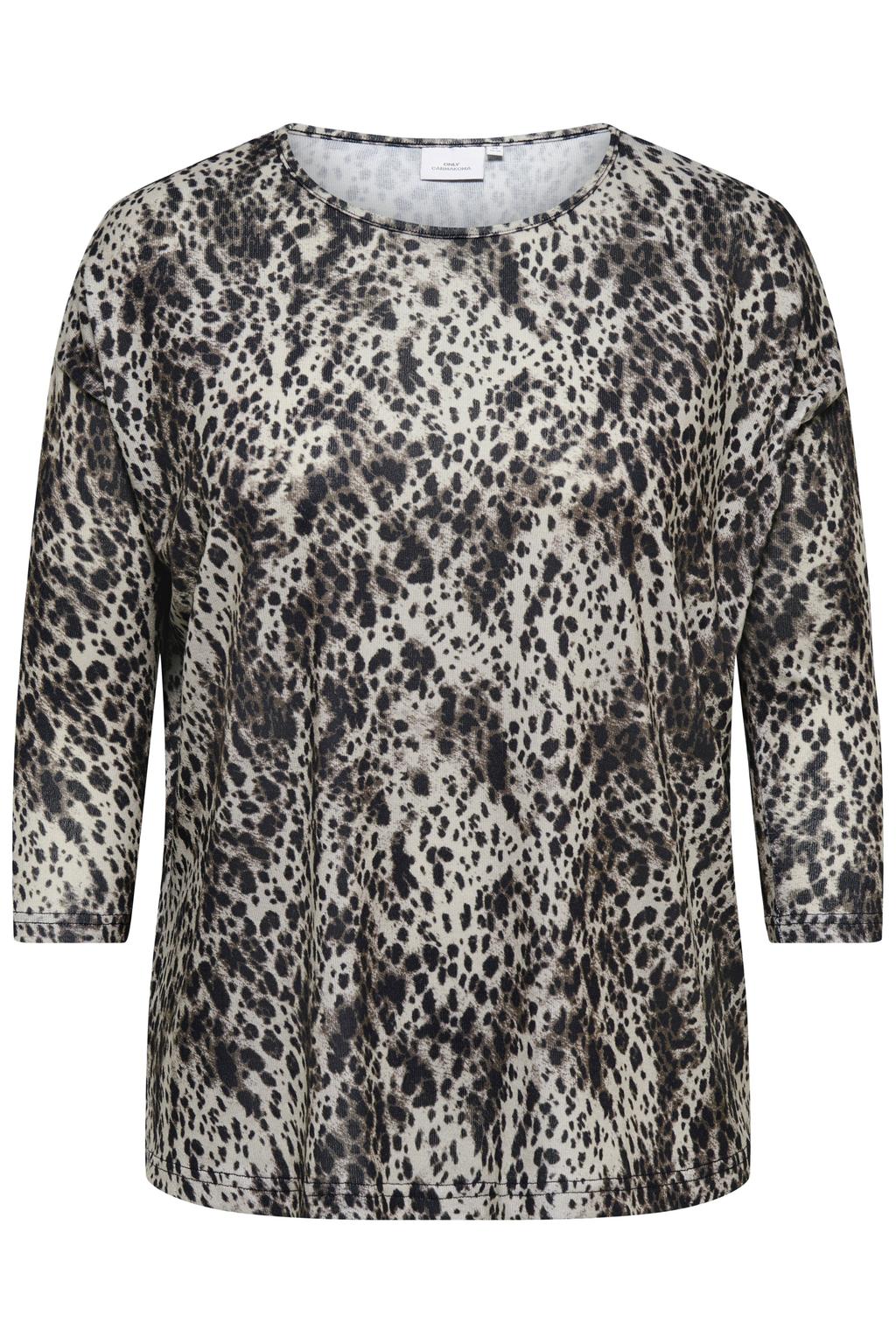 Zwarte dames ONLY CARMAKOMA rechtvallende top Plus Size van polyester met dierenprint, driekwart mouwen en geweven detail