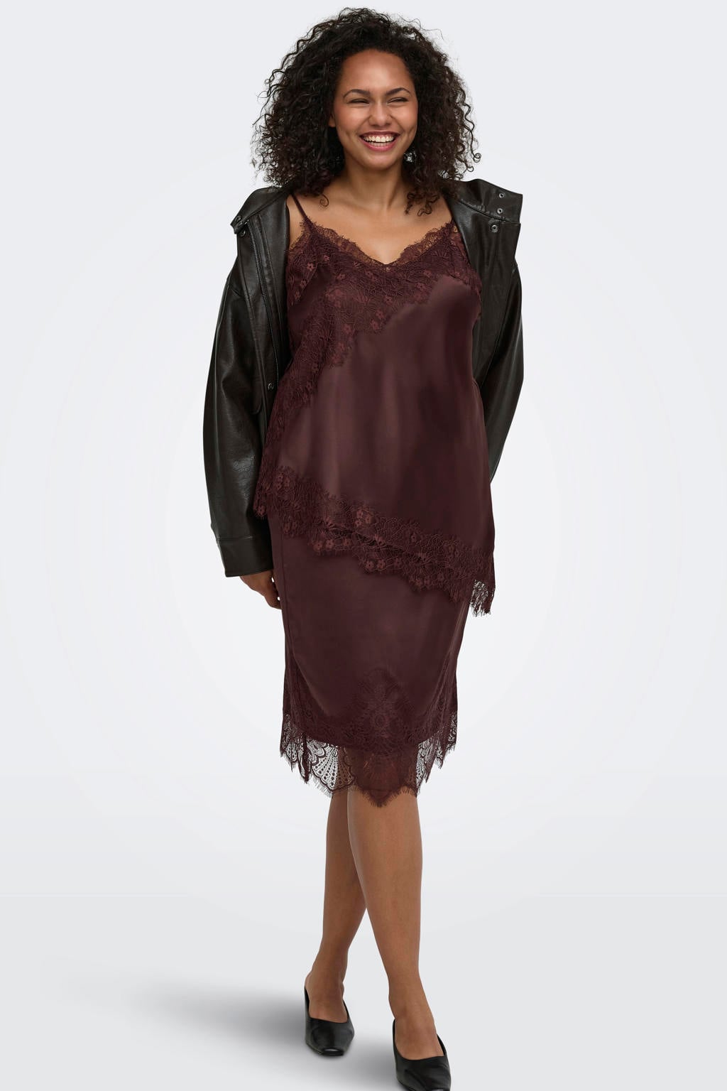 ONLY CARMAKOMA midi rok Plus Size - donkerbruin