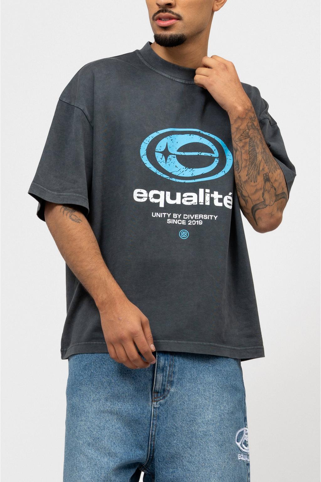 Grijze heren Equalité boxy T-shirt van katoen met backprint, korte mouwen en ronde hals