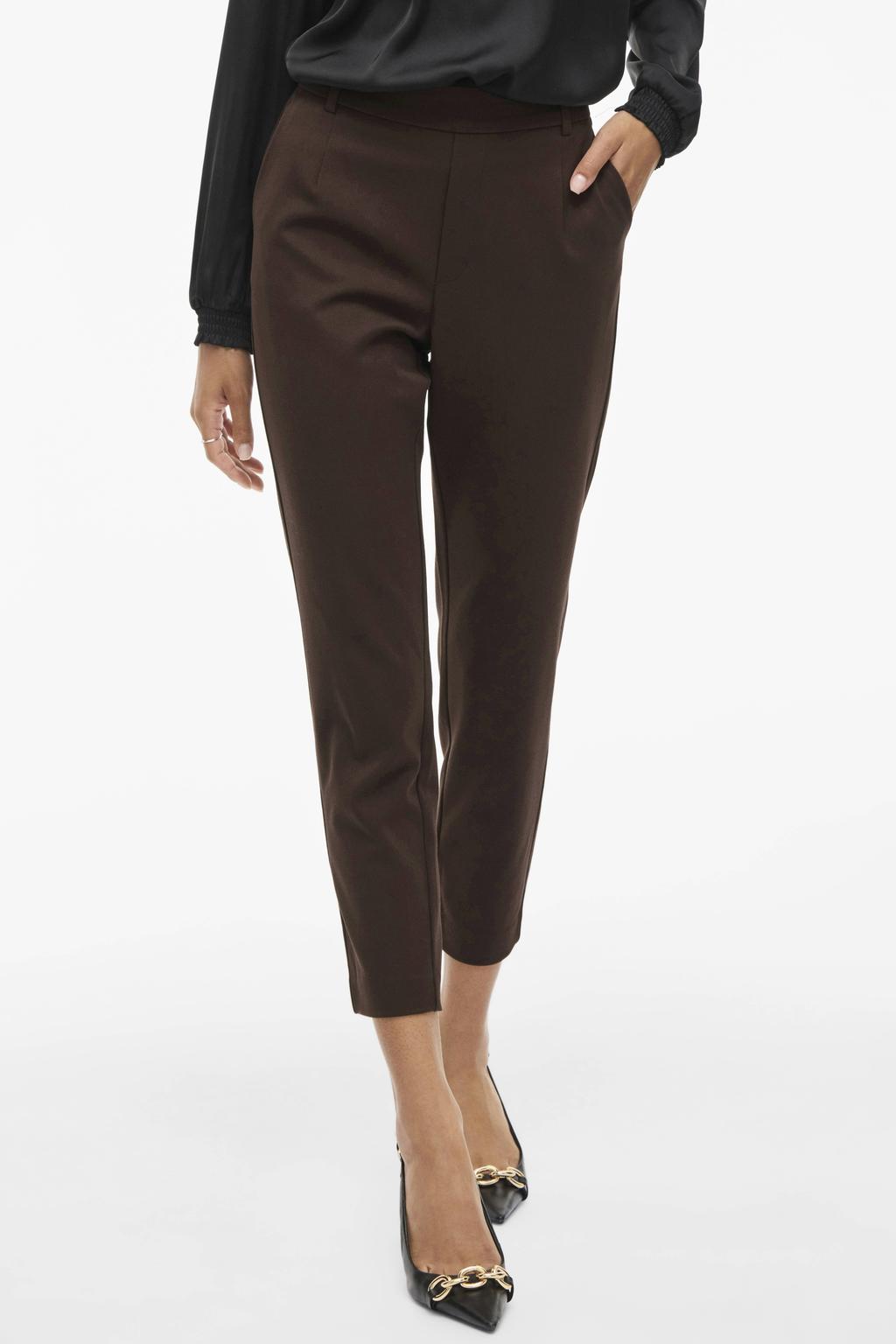 Bruine dames VILA relaxed fit cropped broek van polyester met regular waist, elastische tailleband en effen