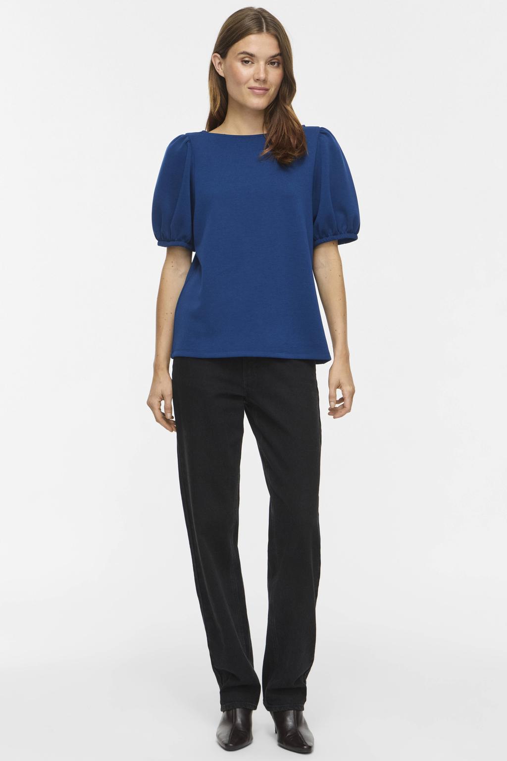Blauwe dames VILA gebreide top van polyester met effen, half lange mouwen en ronde hals