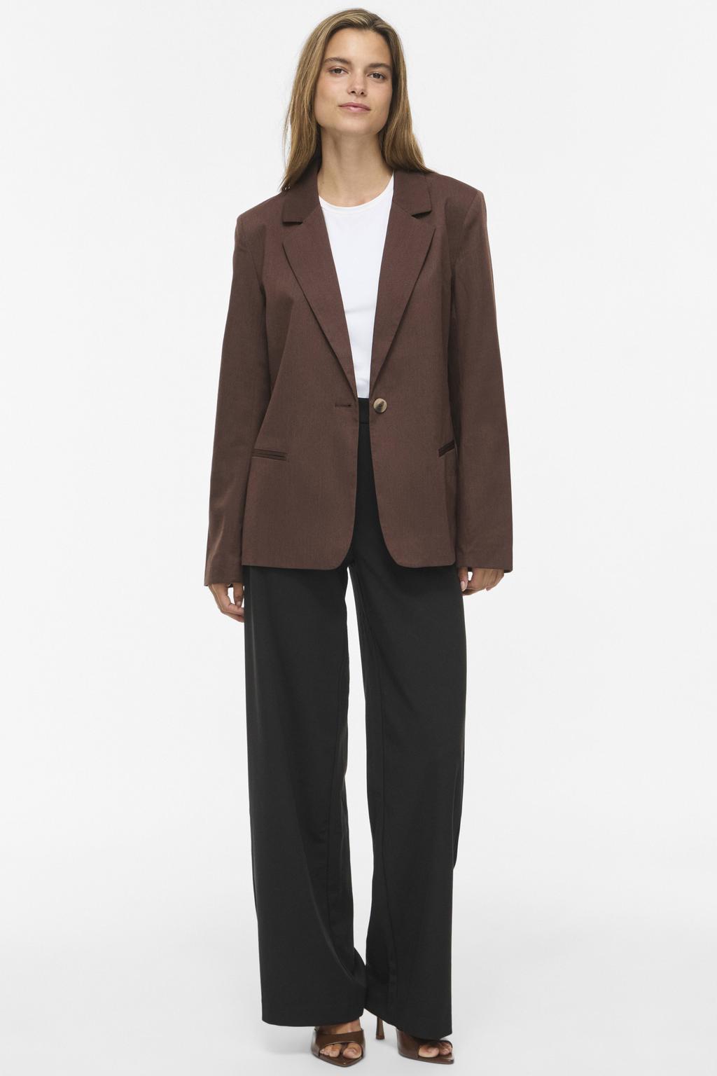Bruine dames VILA regular blazer van polyester met effen, lange mouwen, reverskraag en knoopsluiting