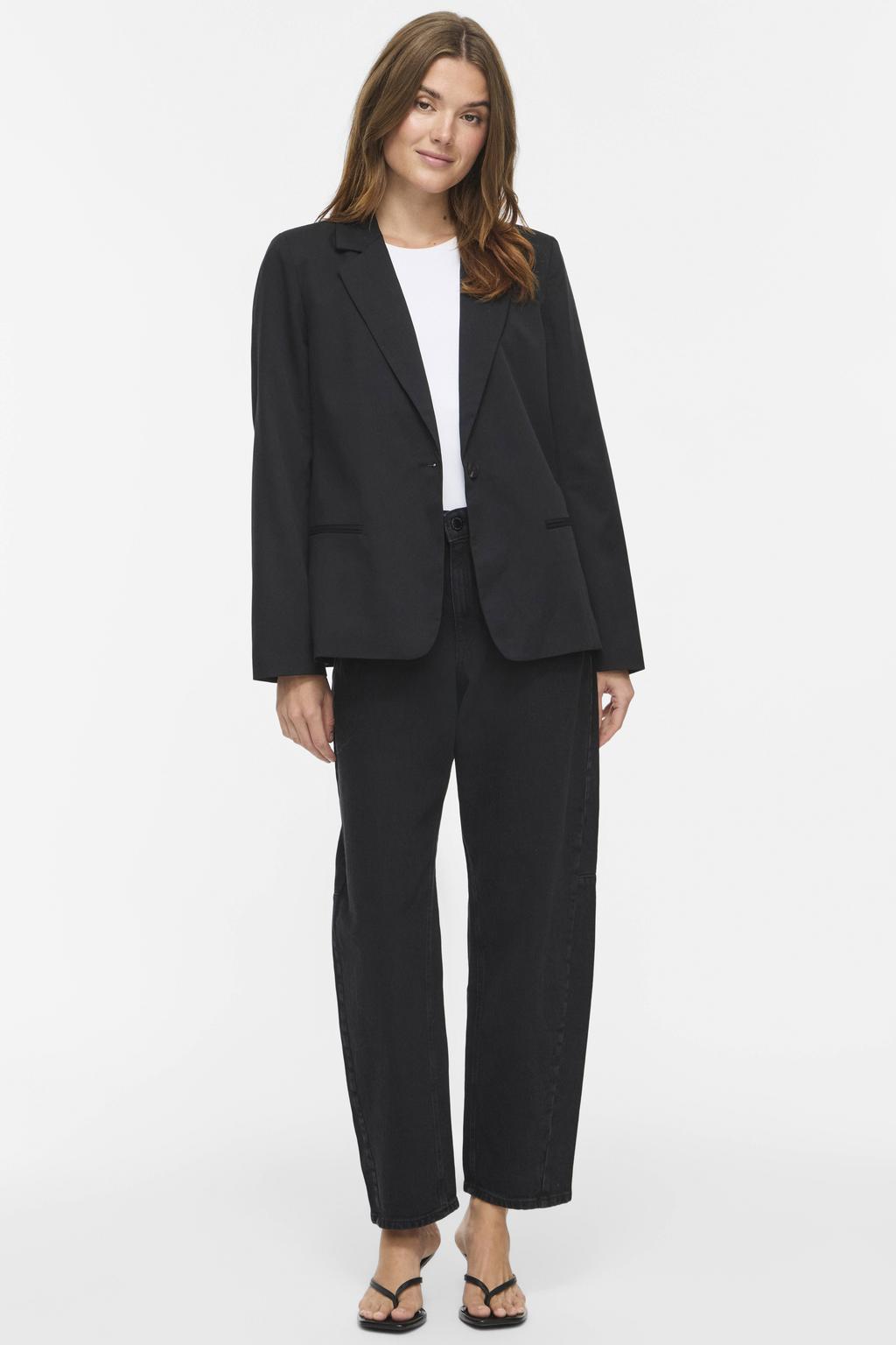Zwarte dames VILA regular fit blazer van polyester met effen, lange mouwen en reverskraag