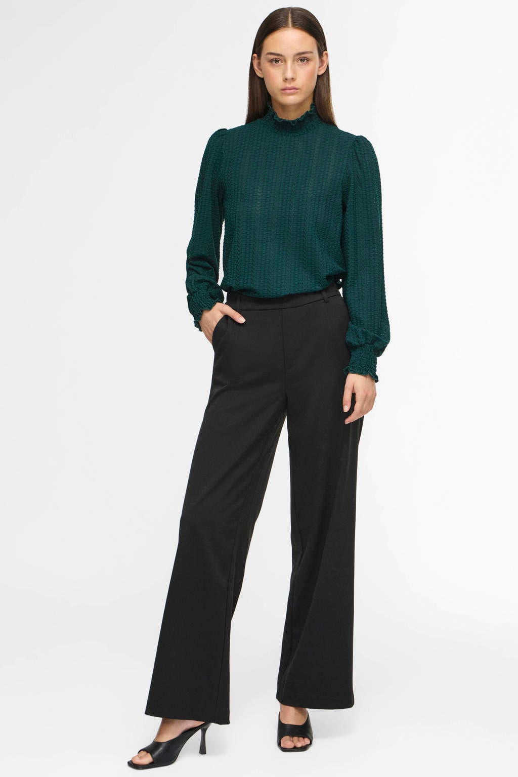 Donkergroene dames VILA semi-transparante top van polyester met effen en lange mouwen