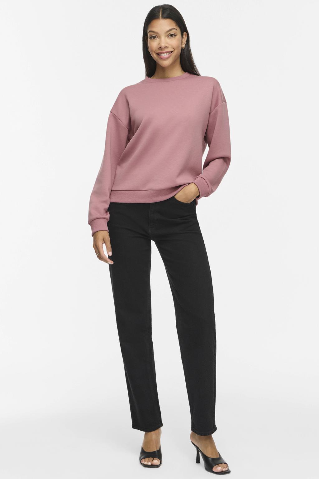 Oudroze dames VILA rechtvallende jacquard sweater met effen, lange mouwen en ronde hals