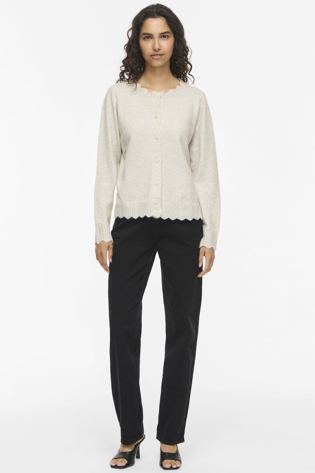 Ecru dames VILA gebreid vest met effen, lange mouwen, ronde hals en knoopsluiting