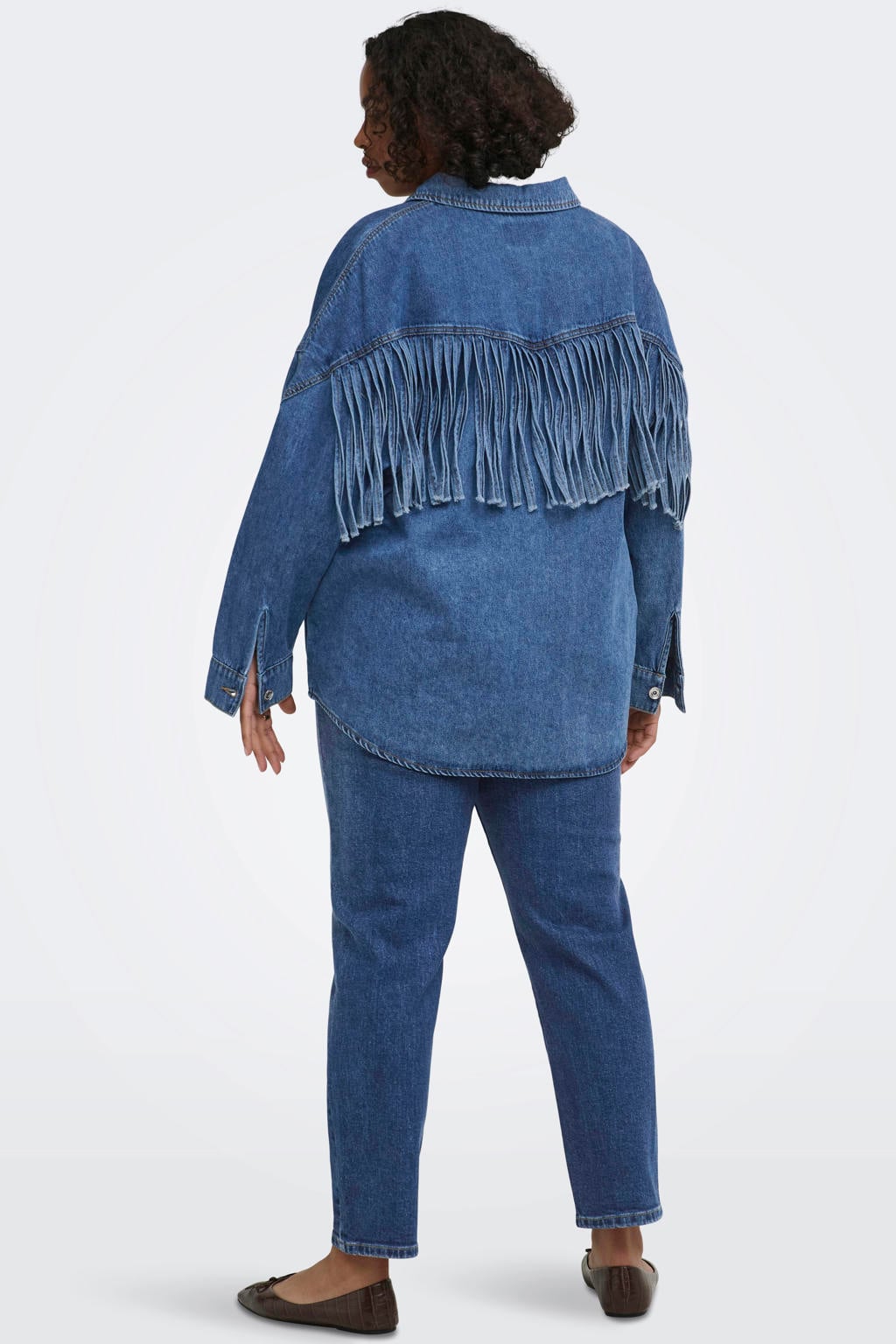 Medium blue denim dames ONLY CARMAKOMA Plus Size blouse van denim met knoopsluiting en effen