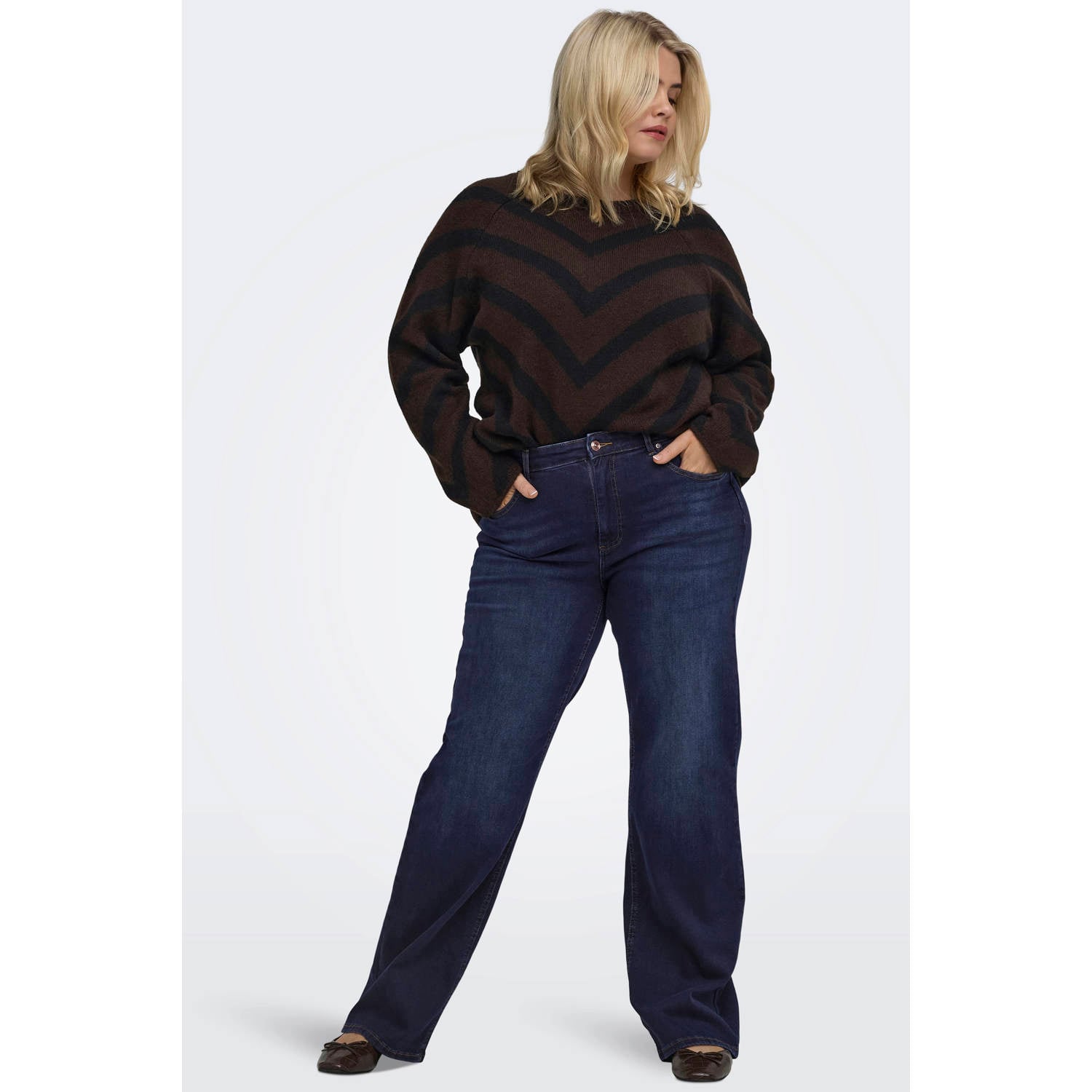 ONLY CARMAKOMA Careliza L S Pullover Knt Noos Plus Size trui donkerbruin