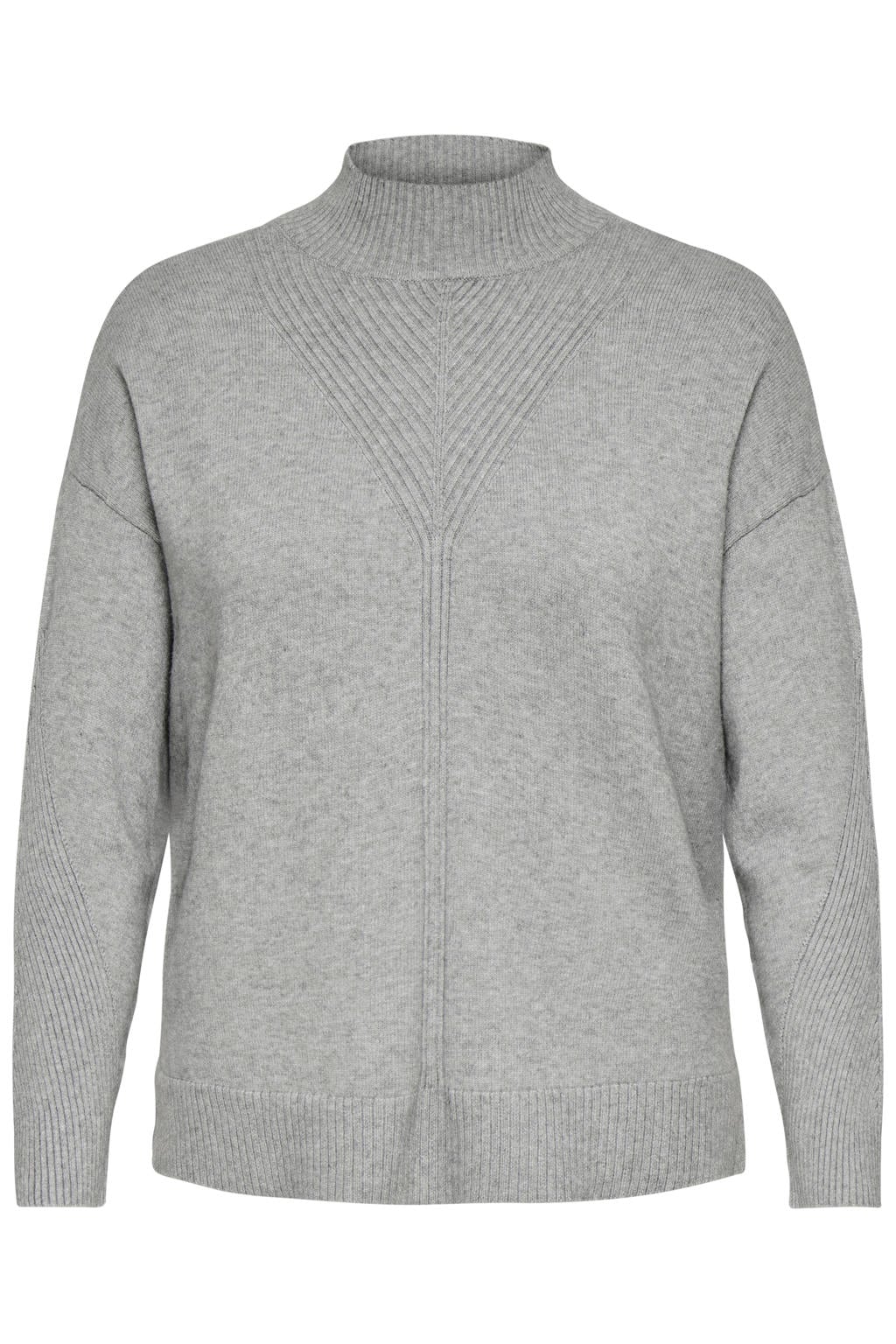 Grijze dames ONLY CARMAKOMA Carprincess Ls Highneck Knt Plus Size gebreide trui van viscose met effen, lange mouwen en col