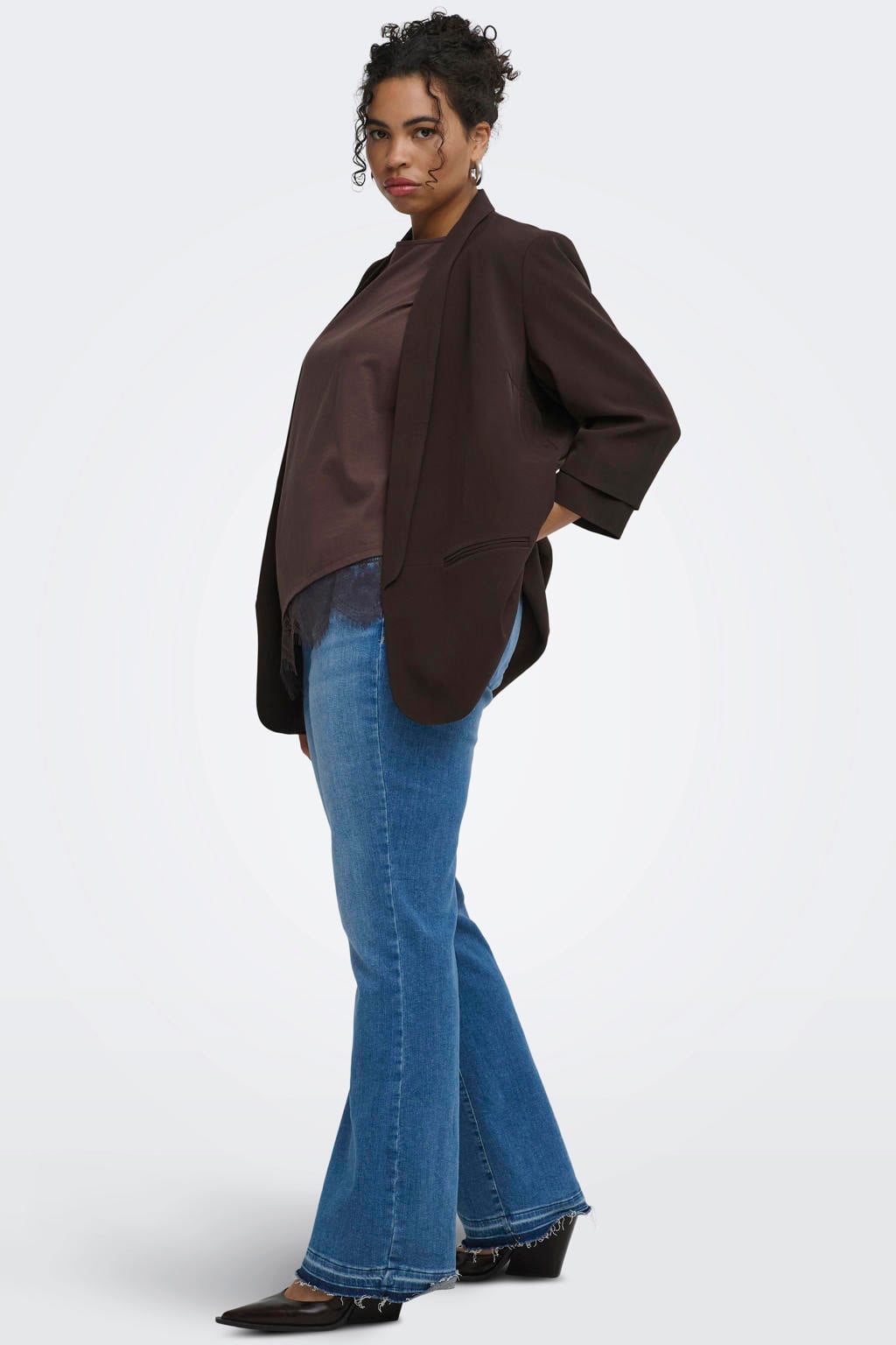 ONLY CARMAKOMA Plus Size regular blazer met plooien - donkerbruin