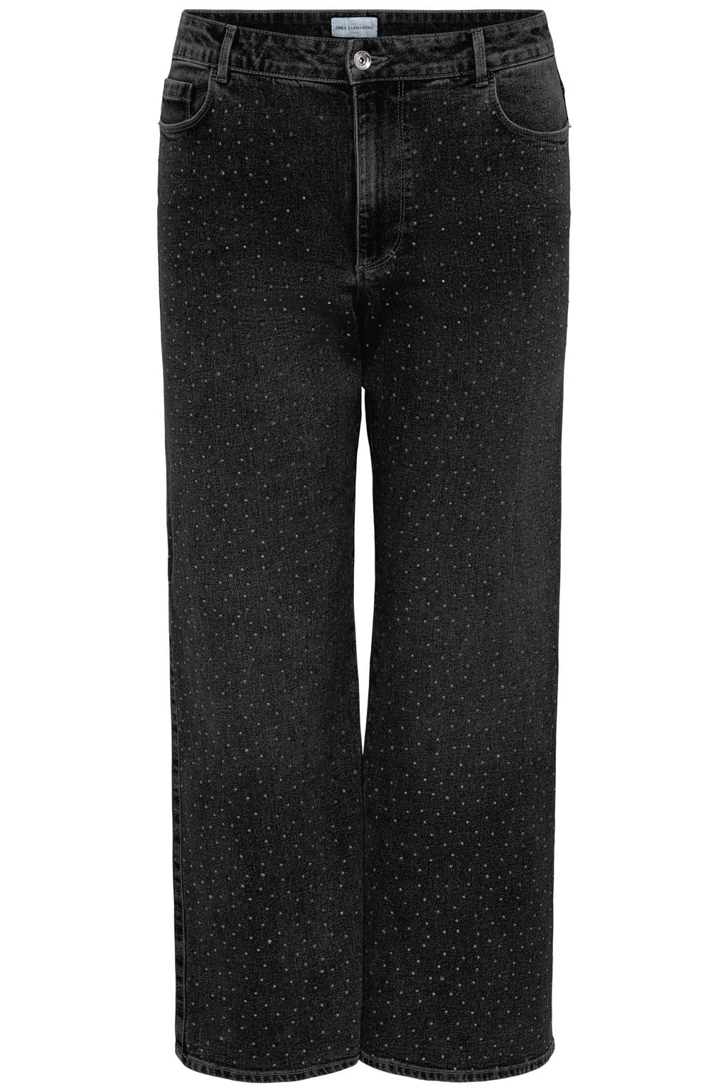 Black denim dames ONLY CARMAKOMA Carsnow Hw Wide Rhinestone Dnm Pim843 Plus Size jeans met regular waist, rits- en knoopsluiting en effen