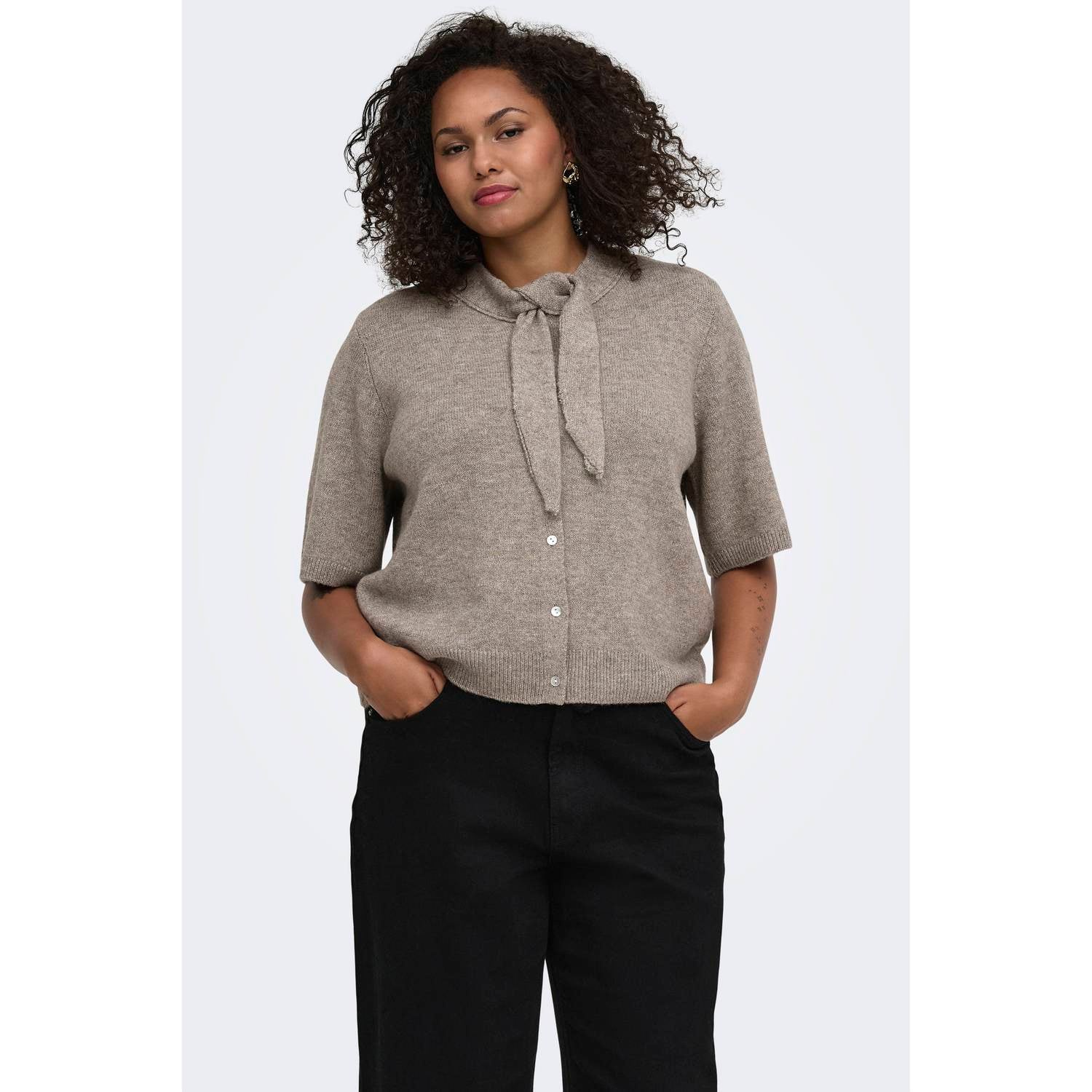 ONLY CARMAKOMA Plus Size wollen gebreide top taupe