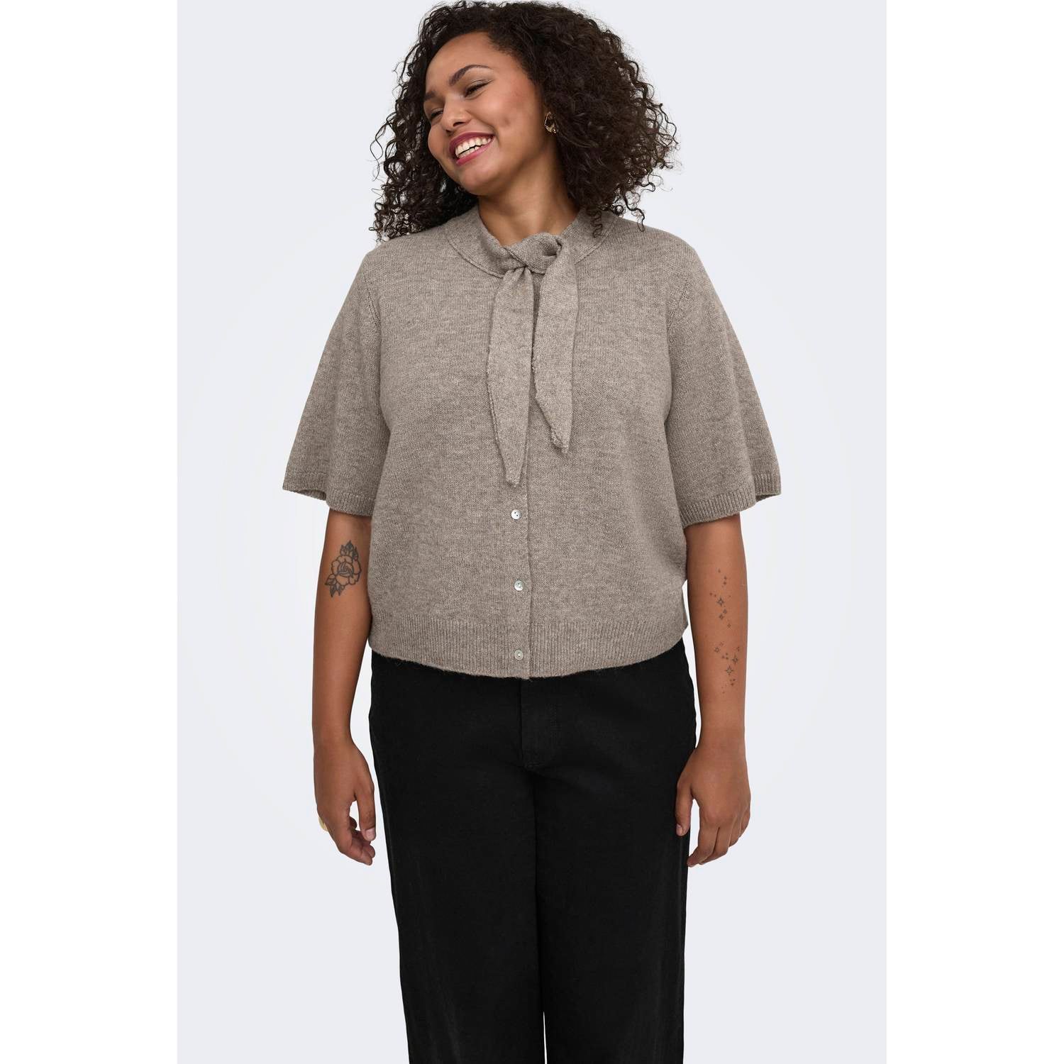 ONLY CARMAKOMA Plus Size wollen gebreide top taupe