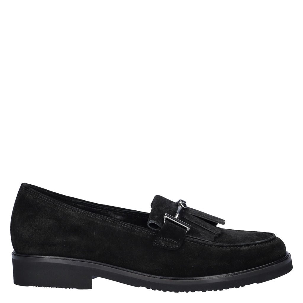 Zwarte dames Gabor suède loafers met blokhak -
