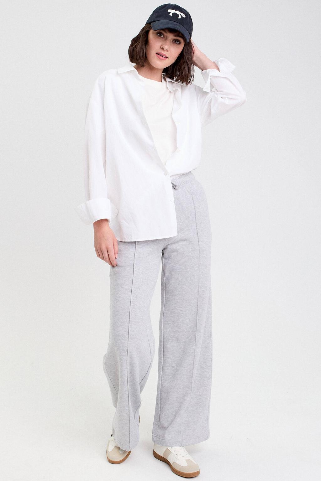 Lichtgrijze dames Cache Cache wide leg joggingbroek van sweat materiaal met elastische tailleband met koord