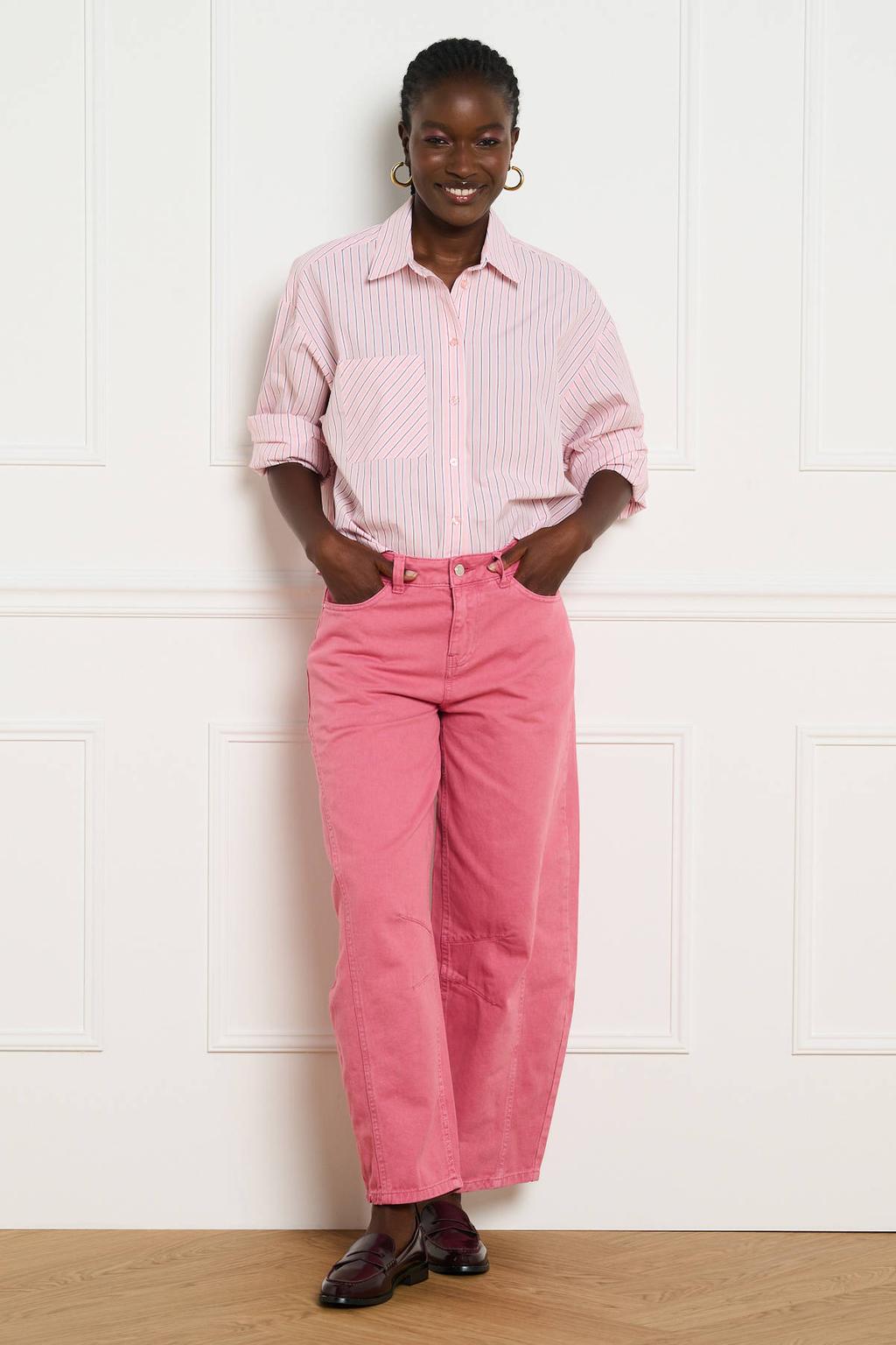 Roze dames LOLALIZA barrel broek van katoen met regular waist, rits- en knoopsluiting en effen
