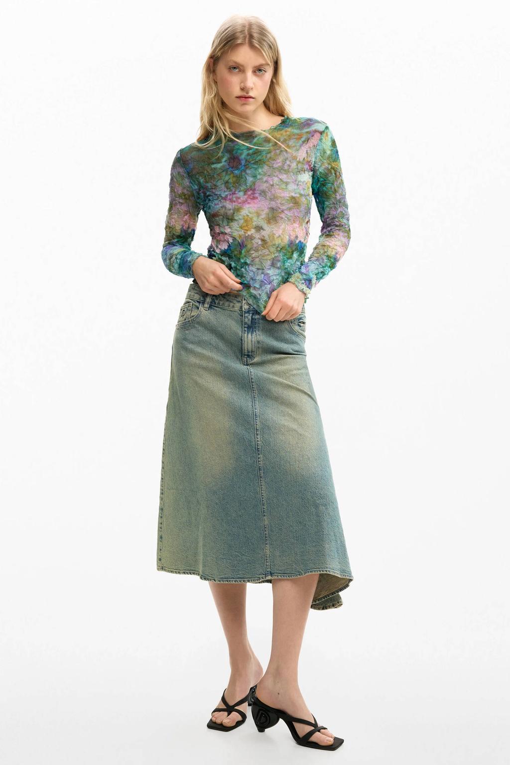 Multikleurige dames Desigual gebloemde top meerkleurig van polyester met lange mouwen en ronde hals