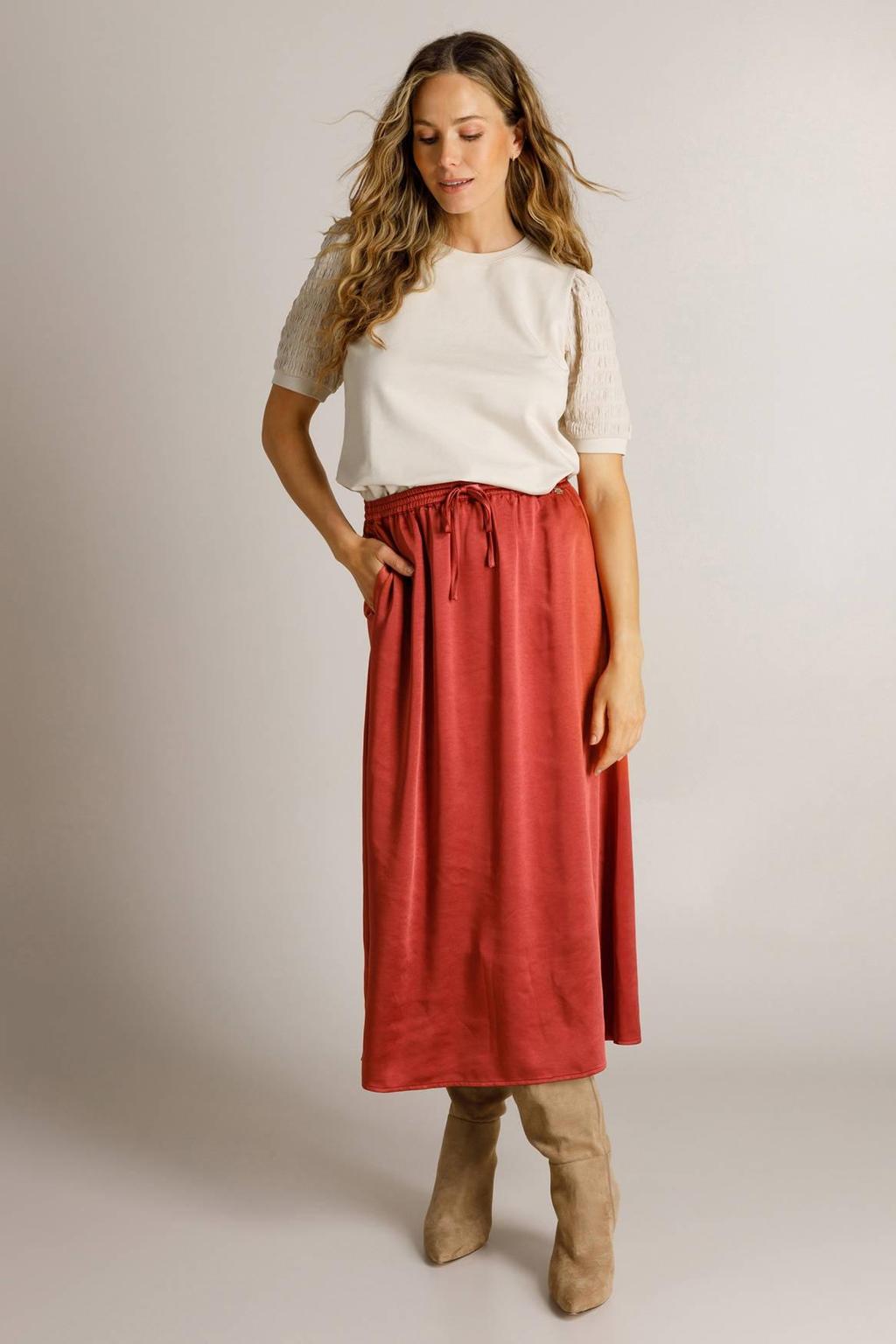 Beige dames Ivy Beau T-shirt van katoen met effen, korte mouwen en ronde hals
