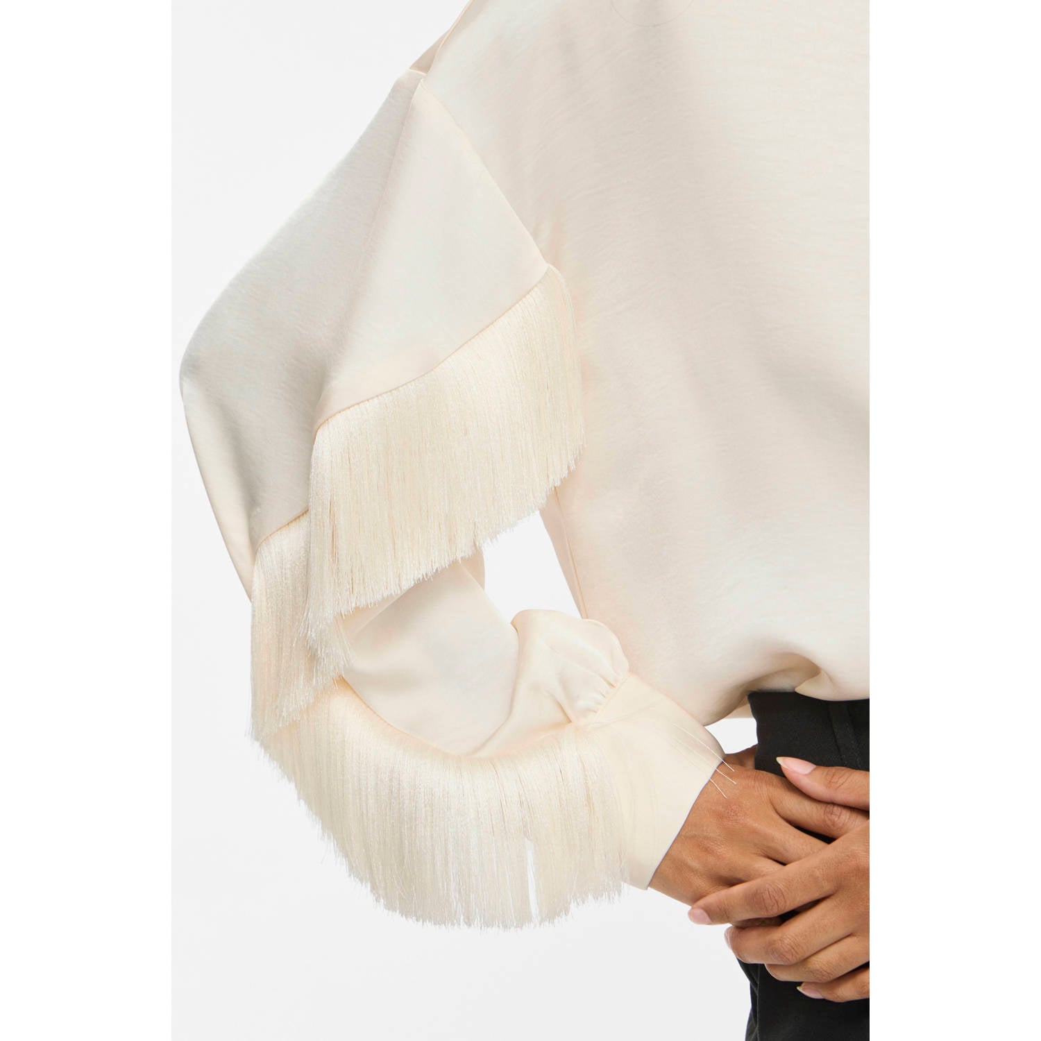 VILA satijnen blouse met franjes ecru