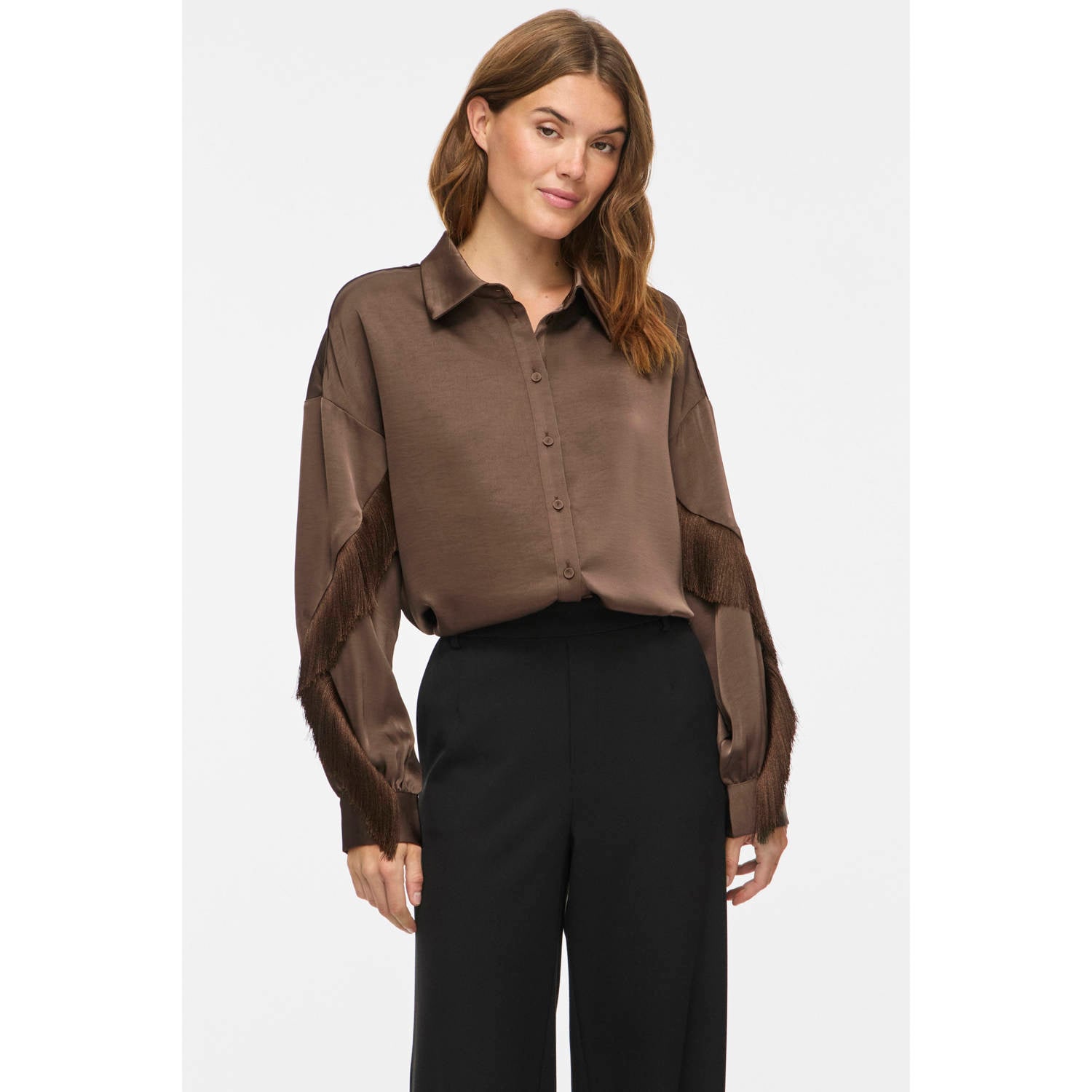 VILA satijnen blouse met franjes