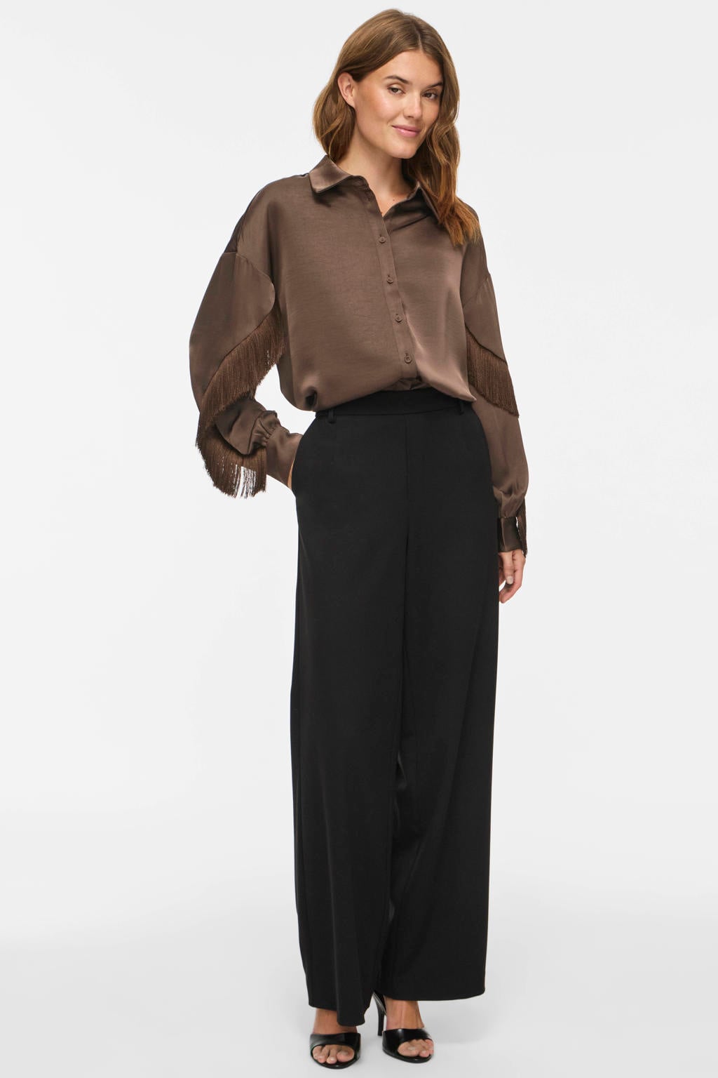 VILA satijnen blouse met franjes