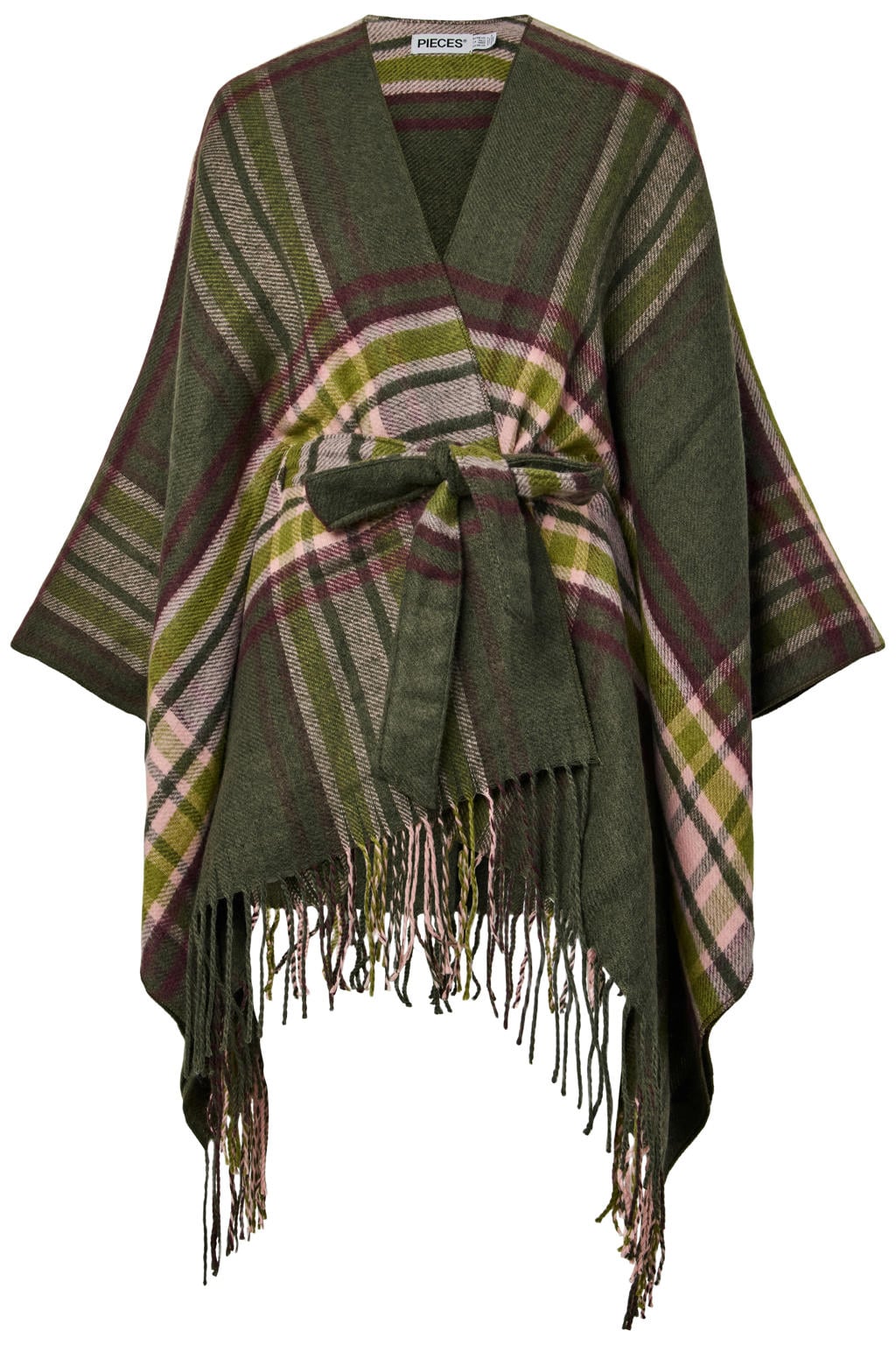 PIECES geruite poncho PCAVIE kaki