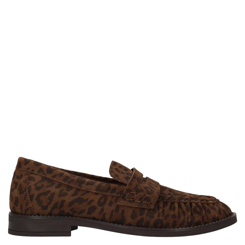 Bruine dames Manfield suède loafers - met panterprint