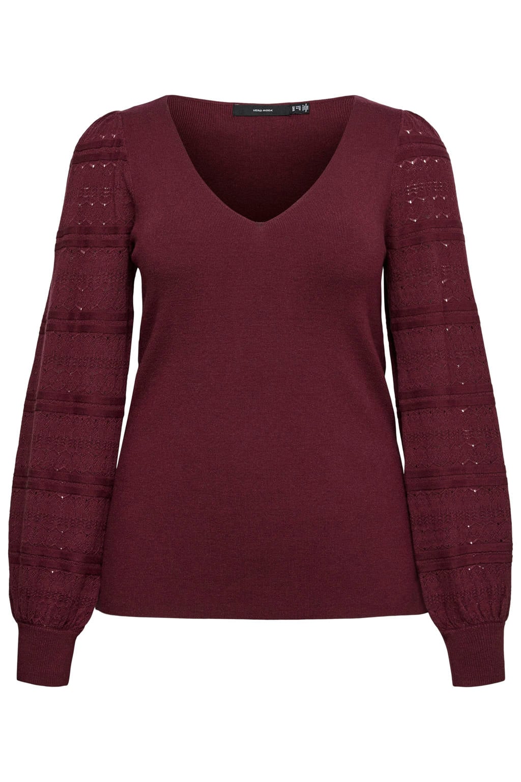 Donkerrode dames VERO MODA CURVE Plus Size gebreide trui van viscose met effen en lange mouwen