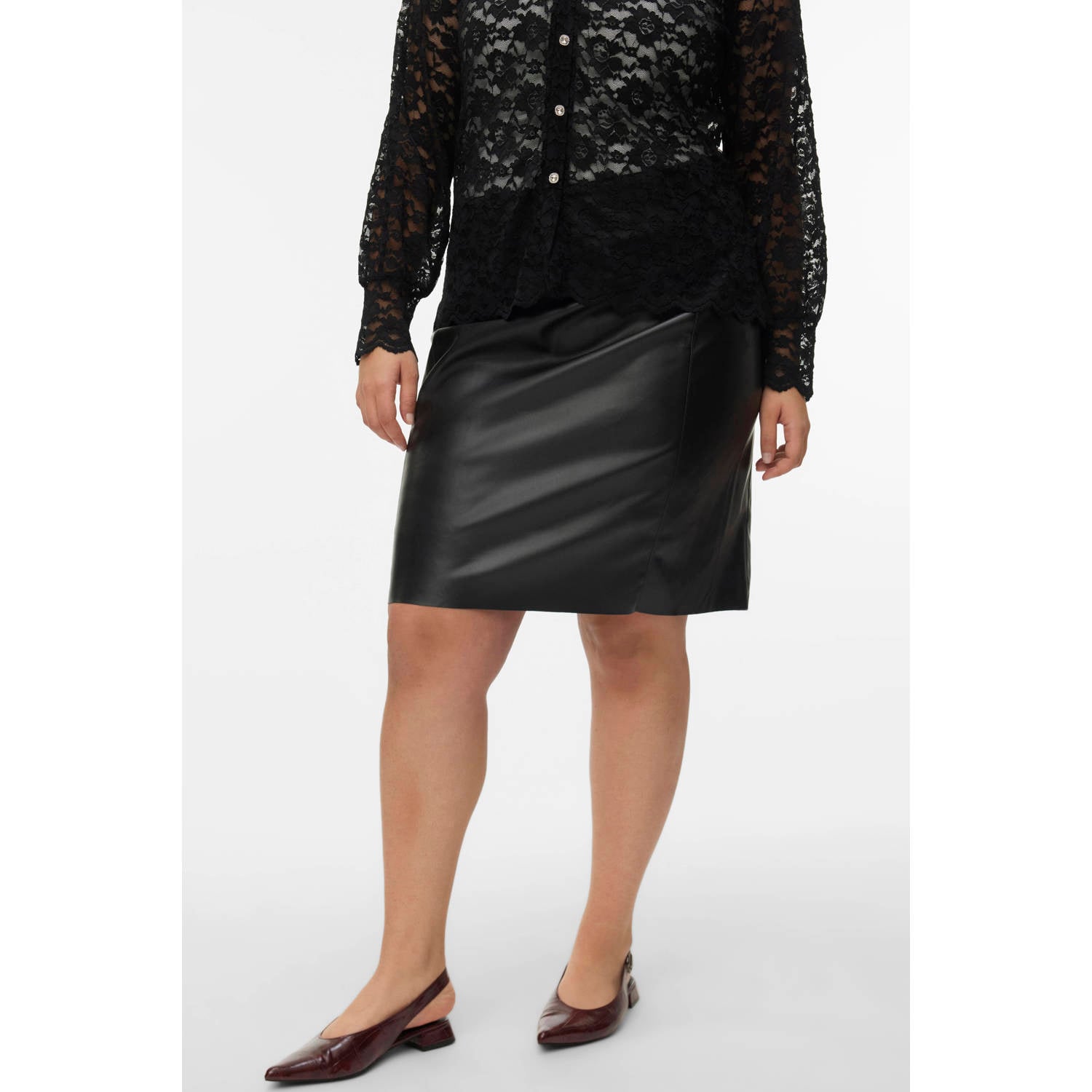 VERO MODA CURVE Plus Size imitatieleren kokerrok zwart