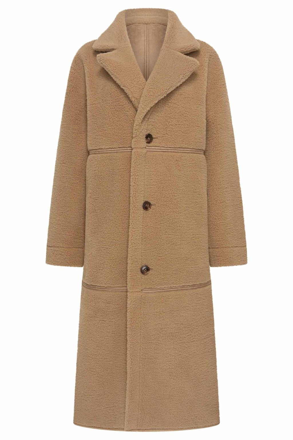 Camelkleurige dames Maura by Claudia Strater reversible jas details met effen, lange mouwen, reverskraag en knoopsluiting