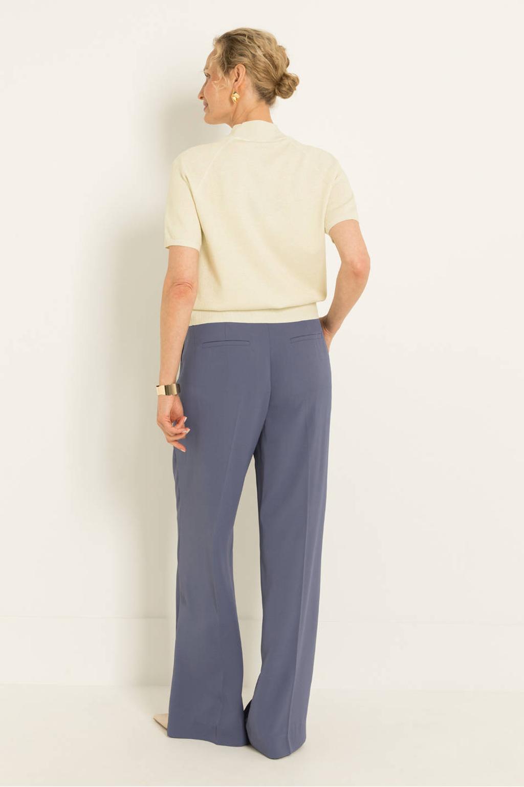 Beige dames Claudia Sträter top met effen, driekwart mouwen en col