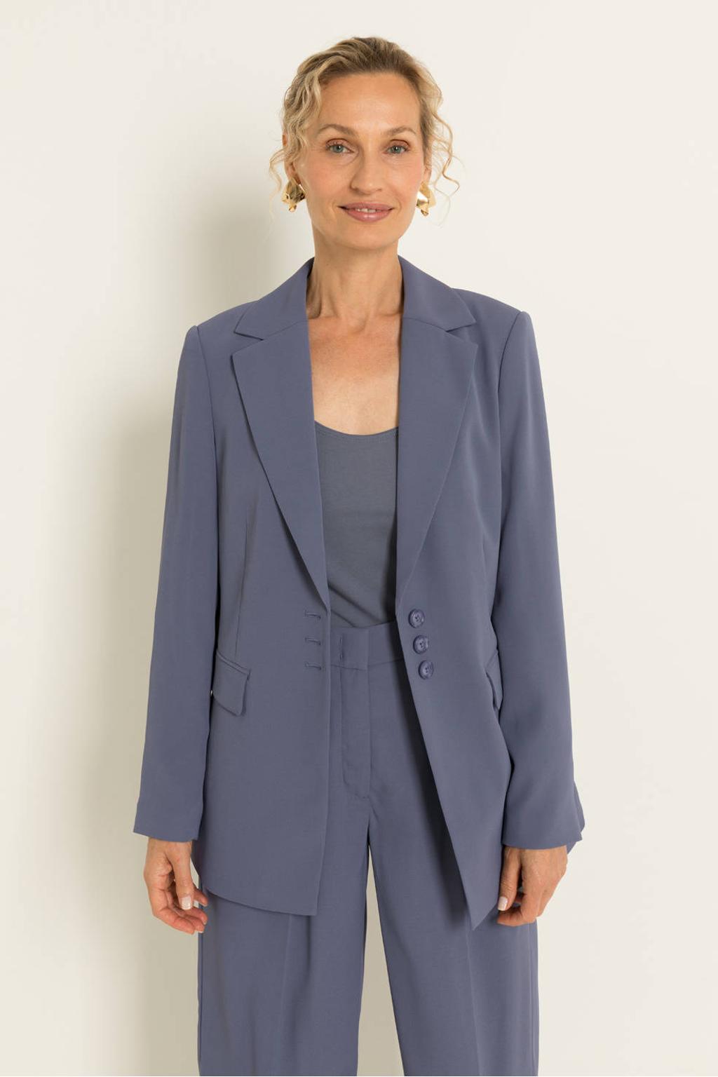 Grijsblauwe dames Claudia Sträter jersey tanktop blauw van viscose met effen en ronde hals