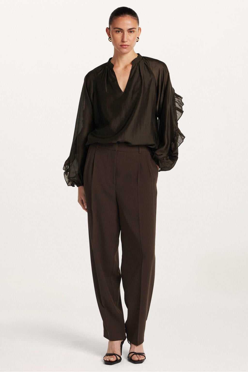 Donkerrode dames Beaumont blouse van lyocell met effen, lange mouwen, klassieke kraag en knoopsluiting