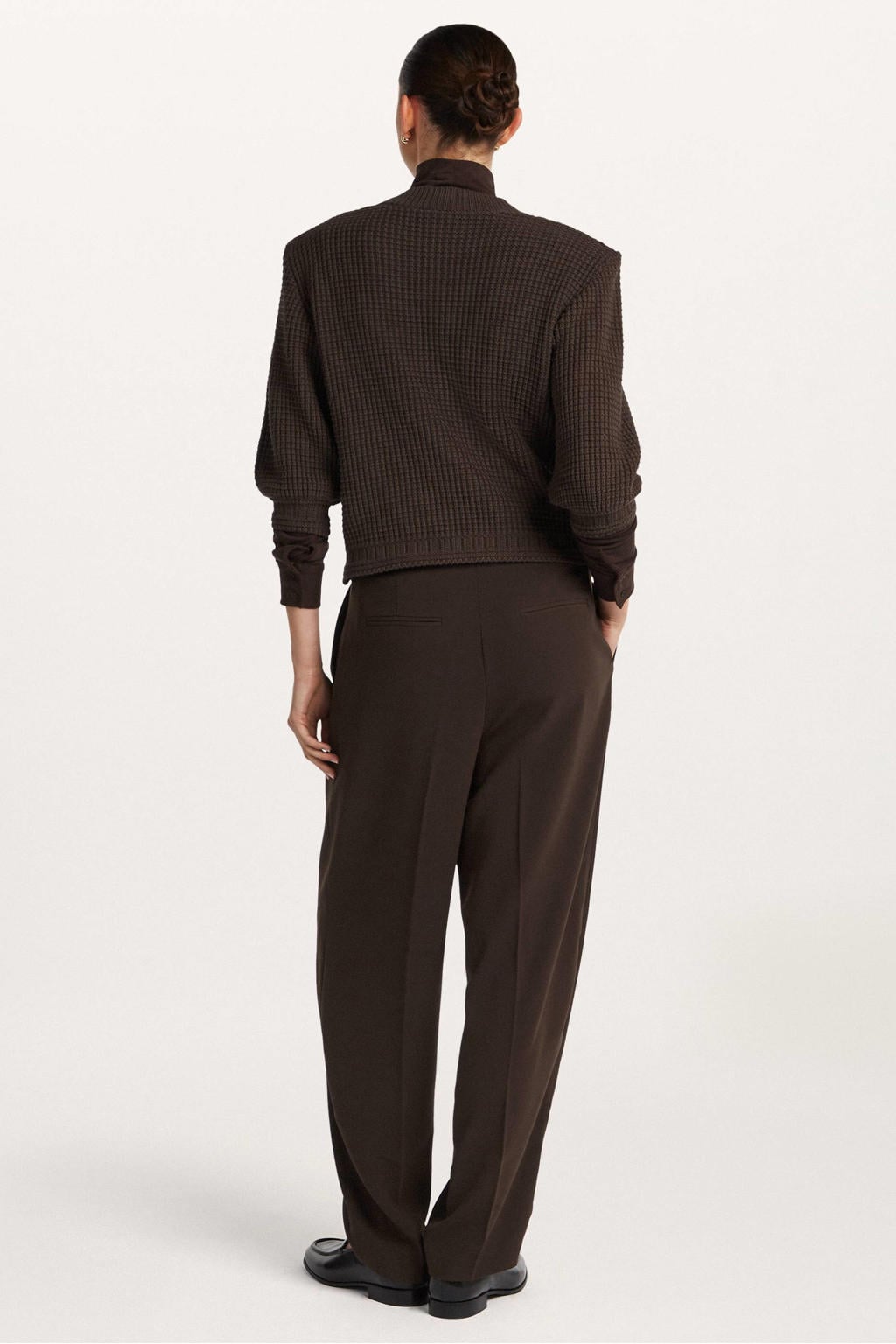 Donkerblauwe dames Beaumont high waist broek van viscose met wijde pijpen, haaksluiting en effen