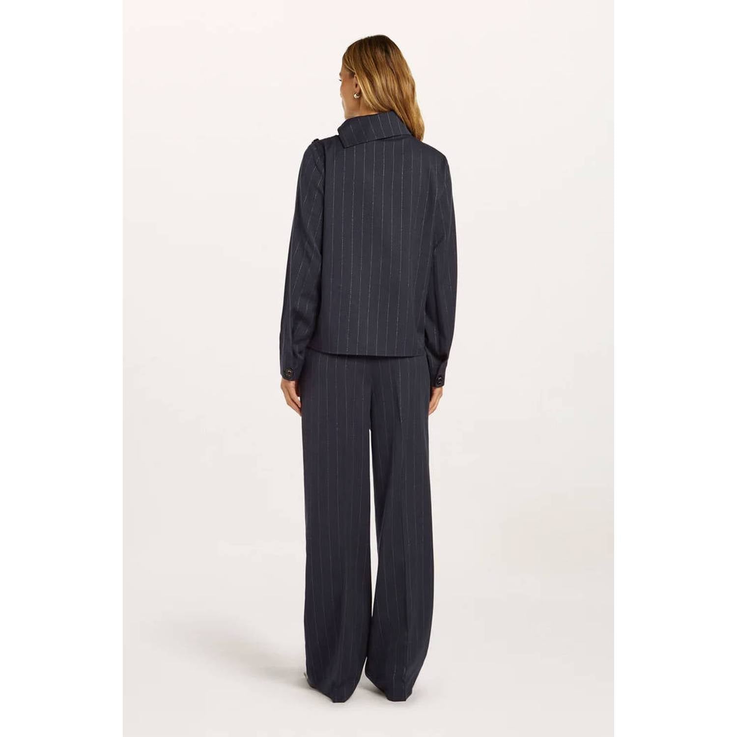 Beaumont wide leg broek met krijtstreep donkerblauw