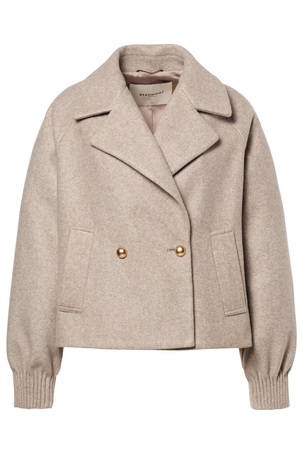 Taupe dames Beaumont trenchcoat van polyester met effen, lange mouwen en klassieke kraag