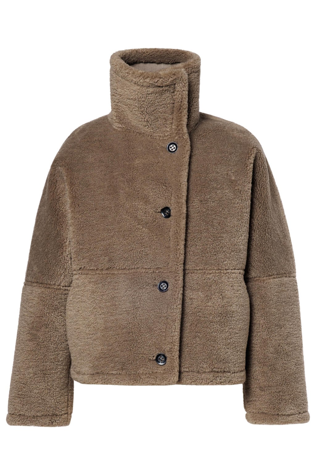 Taupe dames Beaumont faux fur jas van polyester met effen, lange mouwen, reverskraag en knoopsluiting