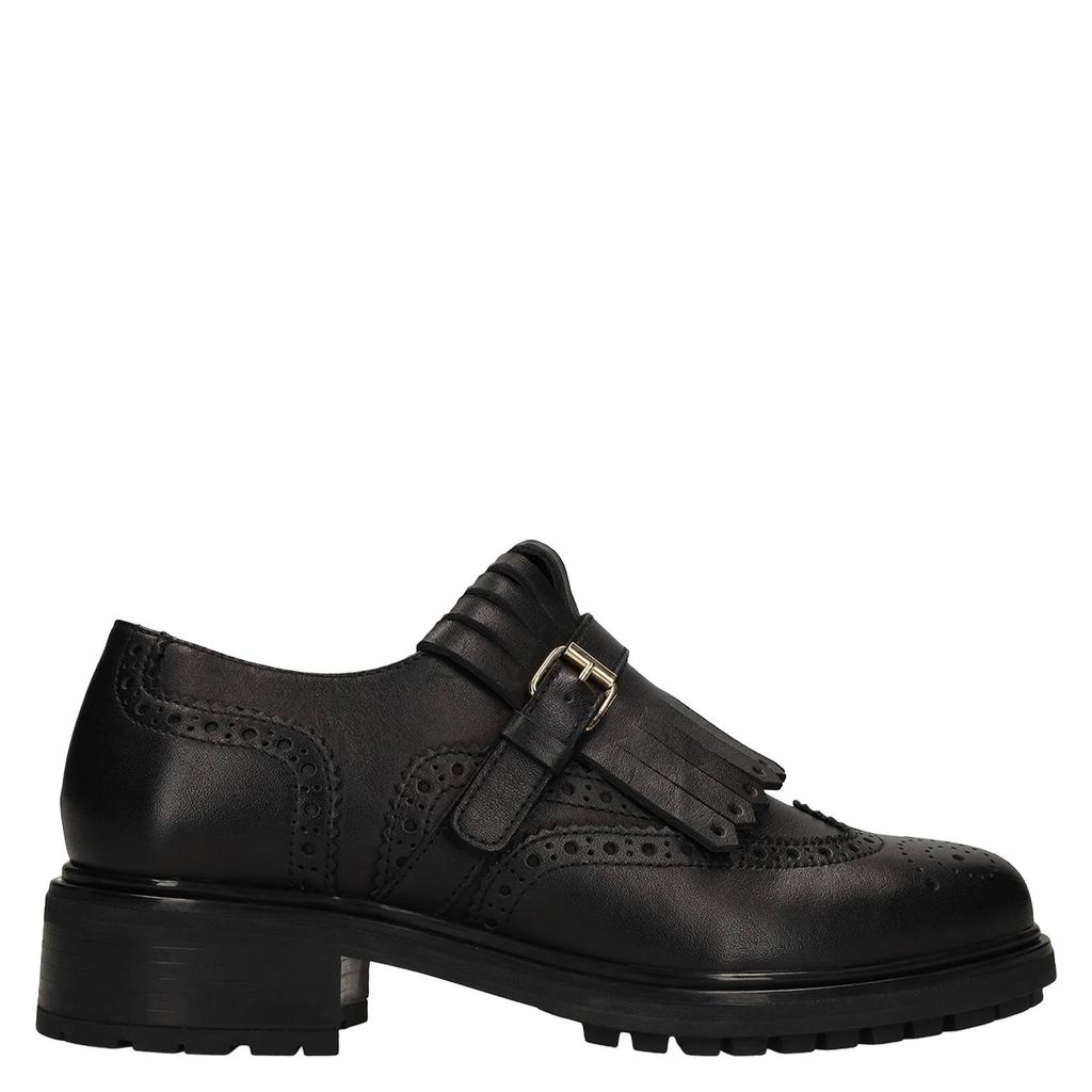 Manfield chunky leren loafers met franjes - zwart