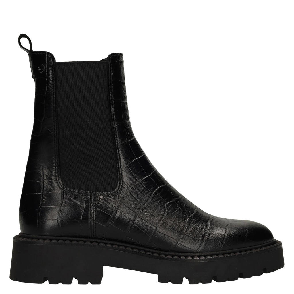 No Stress leren chelsea boots met profielzool en dierenprint - zwart