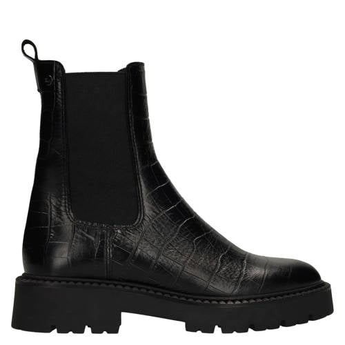 No Stress leren chelsea boots met profielzool en dierenprint zwart