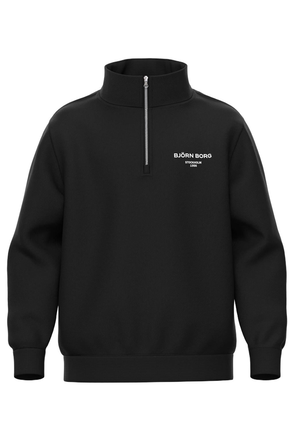 Zwarte jongens en meisjes Björn Borg sweater met logo dessin, lange mouwen, opstaande kraag en geribde boorden