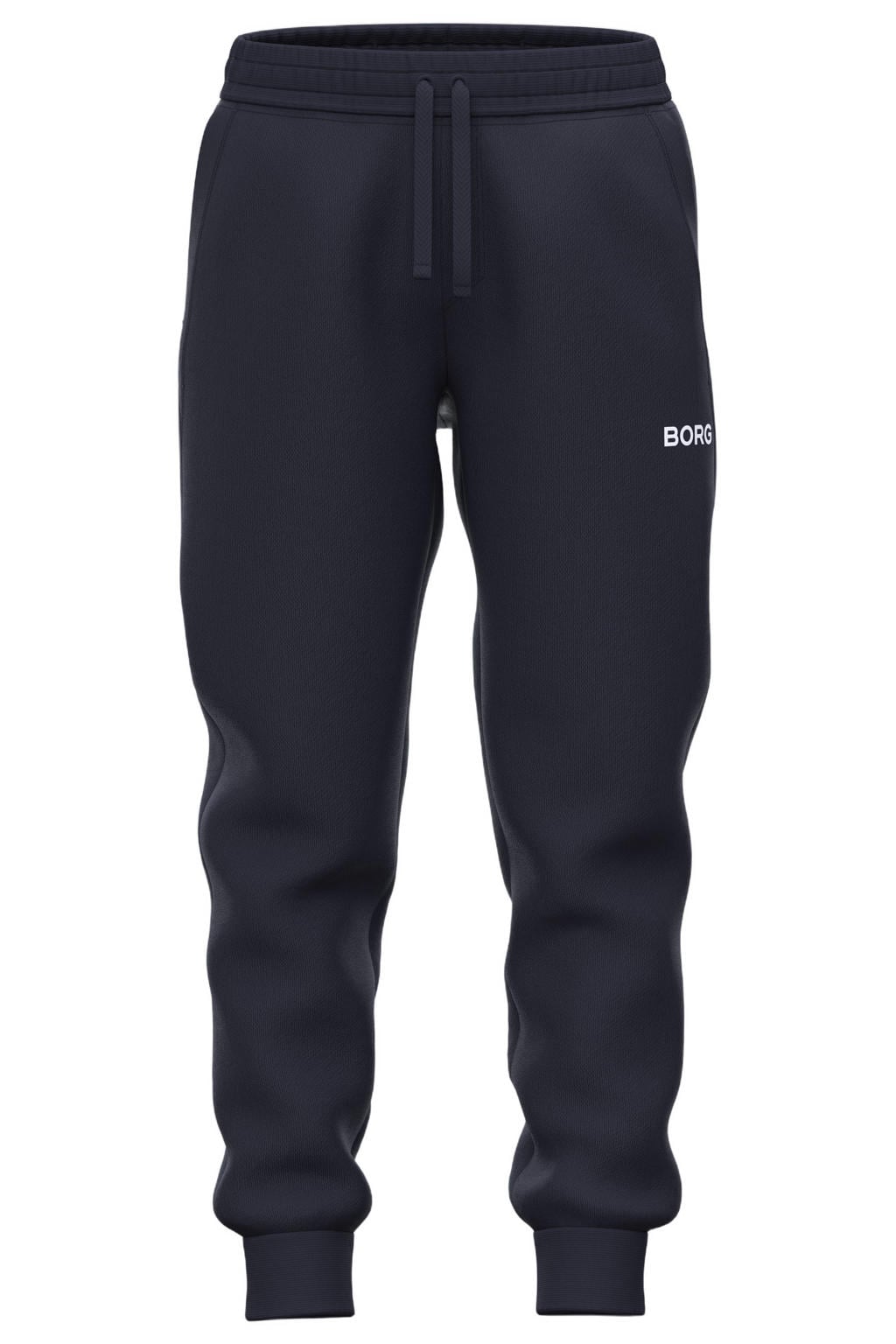 Donkerblauwe jongens en meisjes Björn Borg joggingbroek van sweat materiaal met elastische tailleband met koord en effen