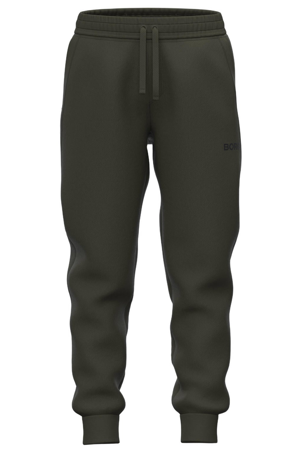 Donkergroene jongens en meisjes Björn Borg joggingbroek van sweat materiaal met elastische tailleband met koord en effen