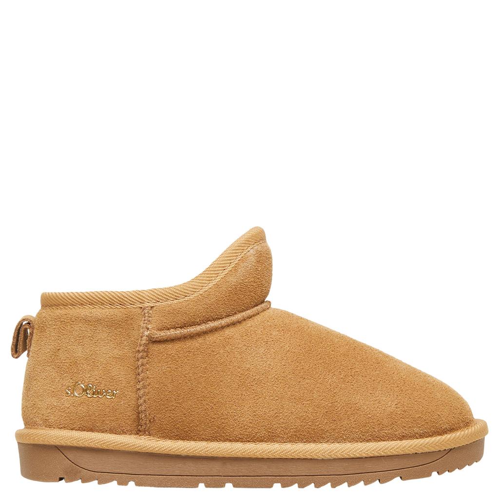 s.Oliver suède enkelboots met profielzool - cognac