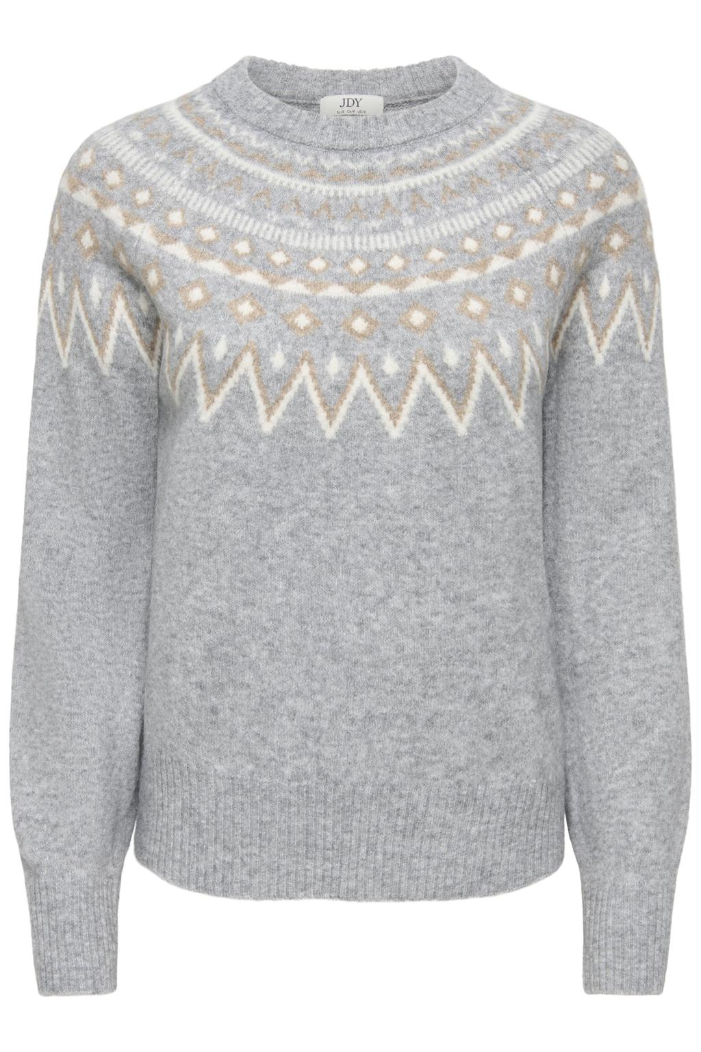 JDY jacquard gebreide trui met print - grijs